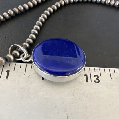 Navajo Blue Lapis Pendant with Pearls | Sterling Silver Necklace | 20" | Authentic Native American Handmade | 16660