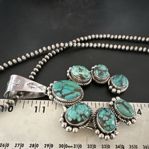 Navajo Spiderweb Turquoise Naja Pendant | Sterling Silver | Authentic Native American Handmade | 16807