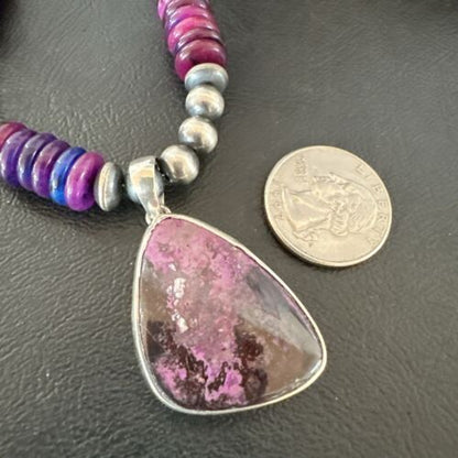 Navajo Purple Sugilite Pendant with Pearls | Sterling Silver Necklace | 21" | Authentic Native American Handmade | 10729