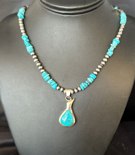 Navajo Kingman Turquoise Pendant Necklace | Sterling Silver | Native American Handmade | 14830