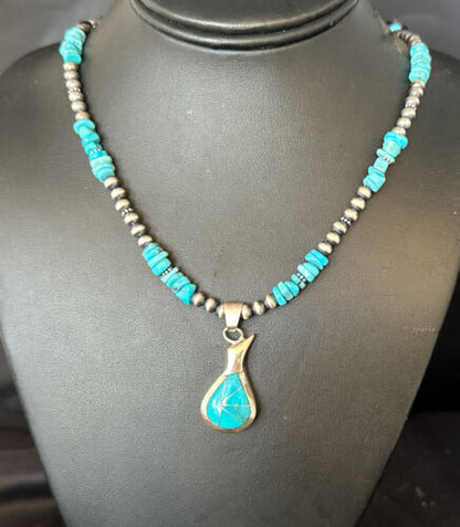 Navajo Kingman Turquoise Pendant Necklace | Sterling Silver | Native American Handmade | 14830
