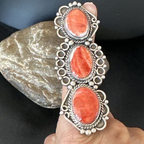 Navajo Red Spiny Oyster Cluster Ring | Authentic Native American Sterling Silver | Multi-Stone | Sz 8 | 16328