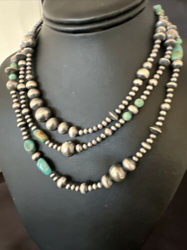 Navajo Pearls Royston Turquoise Necklace | Sterling Silver | Mixed Beads | 48" | 15990