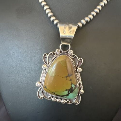 Navajo Men's Green Turquoise Necklace Pendant | Sterling Silver | Authentic Native American Handmade | 17529 - Masha USA