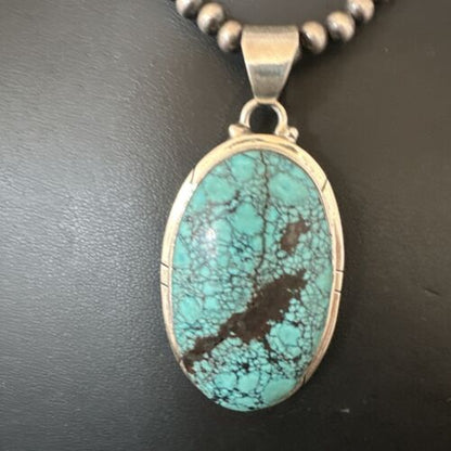 Men's Navajo Blue Spiderweb Turquoise Pendant Necklace | Sterling Silver | Native American Handmade | 16192