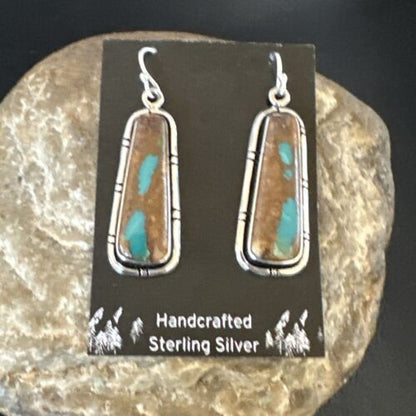 Navajo Blue Boulder Turquoise Dangle Earrings | Sterling Silver | Authentic Native American Handmade | 16499