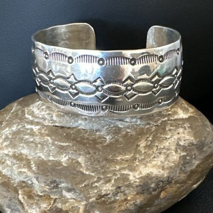 Navajo Stamped Cuff Bracelet | Sterling Silver | Authentic Native American Handmade | 17457