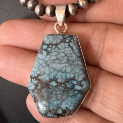 Men's Spiderweb Turquoise Pendant | Navajo Pearls Sterling Silver Necklace | Authentic Native American | 15532