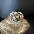 Navajo Green Turquoise & Coral Tufa Cast Cuff Bracelet | Sterling Silver | Authentic Native American Handmade | 16777