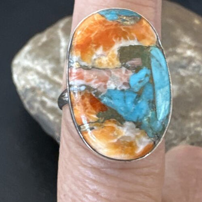 Navajo Turquoise Spiny Oyster Ring | Sterling Silver | Sz 8 | Authentic Native American Handmade | 16620