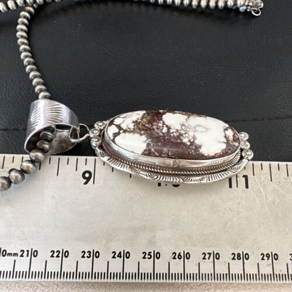 Navajo Wild Horse Turquoise Pendant Necklace | Sterling Silver | Authentic Native American Handmade | 17114