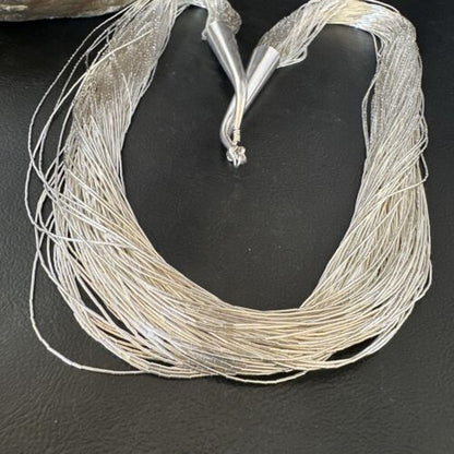 Statement Liquid Silver Heishi Necklace | 100 Strand Sterling Silver | 29" | 16450