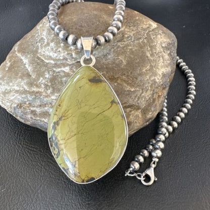 Men's Navajo Green Turquoise Pendant Necklace | Sterling Silver | Authentic Native American Handmade | 16276
