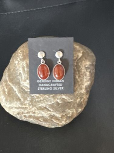 Navajo Burgundy Carnelian Dangle Earrings | Sterling Silver | Authentic Native American Handmade | 14924