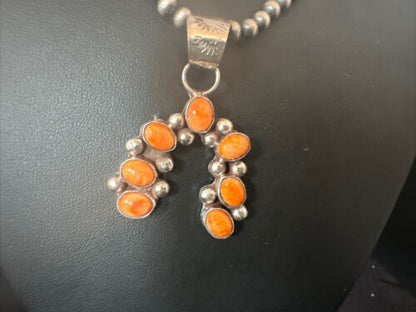 Navajo Spiny Oyster Naja Pendant Necklace | Sterling Silver | 20" | Authentic Native American Handmade | 15755