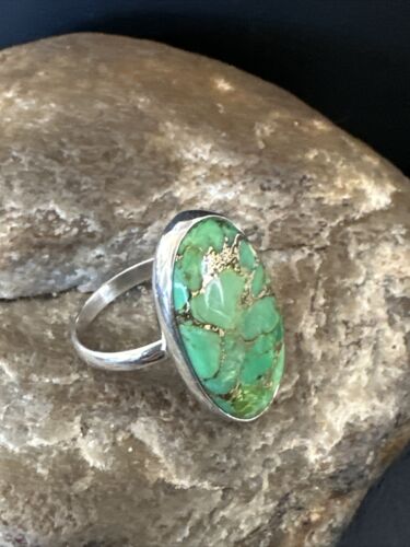 Navajo Green Mojave Turquoise Ring | Sterling Silver | Sz 7 | Authentic Native American Handmade | 15596
