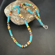 Navajo Blue Turquoise Spiny Oyster Necklace | Sterling Silver | 19" | Authentic Native American Handmade | 17490