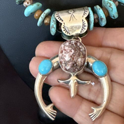 Navajo Sterling Silver Turquoise Wild Horse Naja Necklace Pendant | Authentic Native American Handmade | 16812