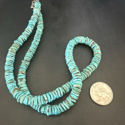 Navajo Blue Turquoise Bead Necklace | 8mm Sterling Silver | 22" | Authentic Native American Handmade | 17581