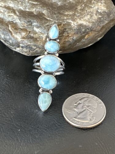 Navajo Blue Larimar Cluster Ring | Authentic Native American Sterling Silver | Multi-Stone | Sz 7 | 16156