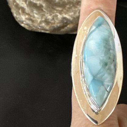 Navajo Blue Larimar Ring | Sterling Silver | Sz 8 | Authentic Native American Handmade | 16007