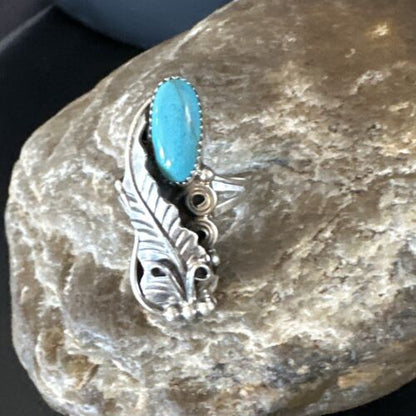 Navajo Blue Turquoise Ring | Sterling Silver | Sz 7 | Authentic Native American Handmade | 15403