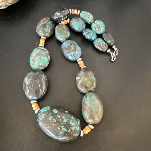 Men's Chunky Spiderweb Turquoise Necklace | Navajo Sterling Silver | Authentic Native American | 21" | 16235