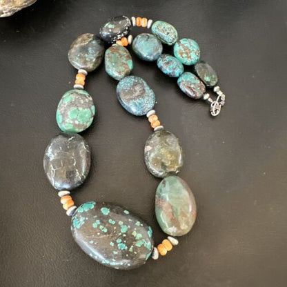 Men's Chunky Spiderweb Turquoise Necklace | Navajo Sterling Silver | Authentic Native American | 21" | 16235