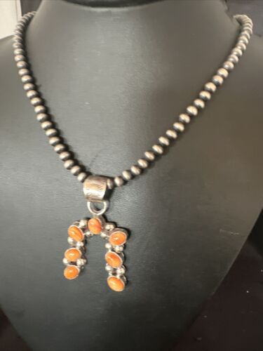 Navajo Spiny Oyster Naja Pendant Necklace | Sterling Silver | 20" | Authentic Native American Handmade | 15758