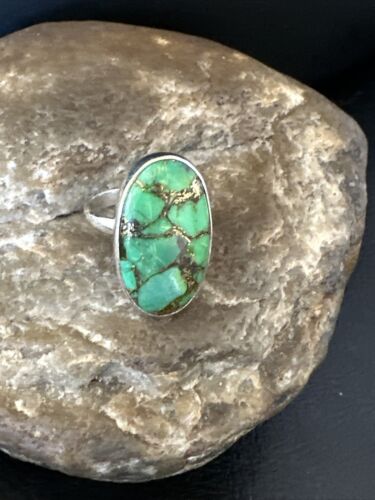 Navajo Green Mojave Turquoise Ring | Sterling Silver | Sz 7 | Authentic Native American Handmade | 15595