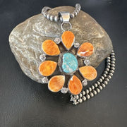 Navajo Blue Turquoise | Spiny Oyster Pendant Necklace | Sterling Silver | Multi-Stone | 16861