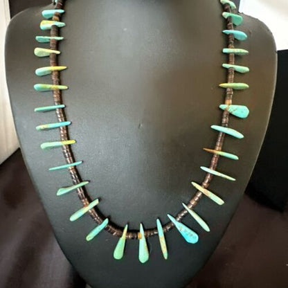 Navajo Green Turquoise Bone Bead Necklace | Sterling Silver | 20" | Authentic Native American Handmade | 17636