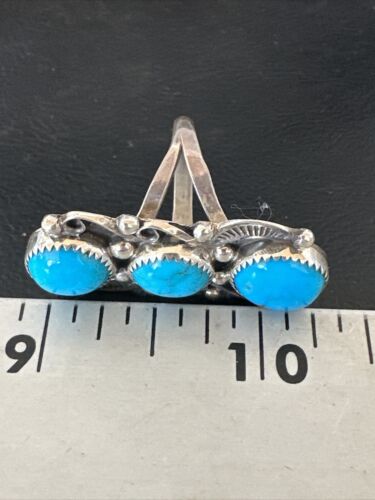 Navajo Blue Kingman Turquoise Cluster Ring | Authentic Native American Sterling Silver | Multi-Stone | Sz 7 | 16323