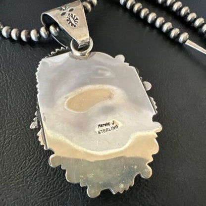 Navajo White Buffalo Turquoise Pendant Necklace | Sterling Silver | Authentic Native American Handmade | 15618