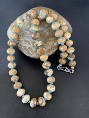 Navajo Sterling Silver Turquoise Picture Jasper Necklace Set | 19" | Authentic Native American Handmade | 1495