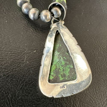 Navajo Green Gaspeite Pendant Necklace | Sterling Silver | Authentic Native American Handmade | 10979