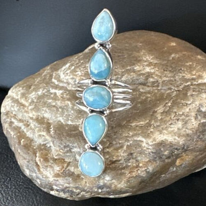 Navajo Blue Larimar Cluster Ring | Authentic Native American Sterling Silver | Multi-Stone | Sz 7.5 | 16152