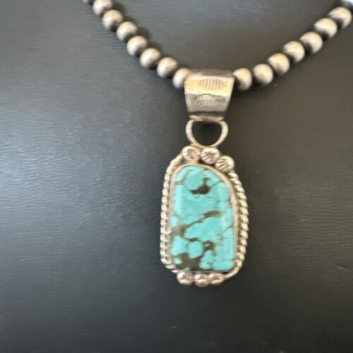 Men's Blue Spiderweb Turquoise Pendant Necklace | Navajo Sterling Silver | Authentic Native American Handmade | 17118