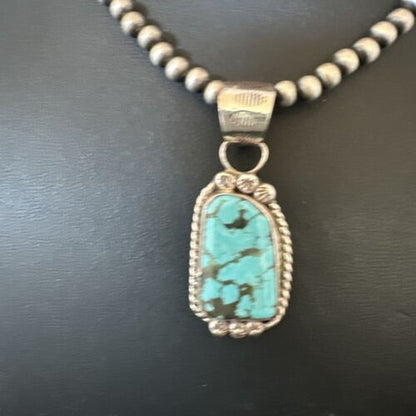 Men's Blue Spiderweb Turquoise Pendant Necklace | Navajo Sterling Silver | Authentic Native American Handmade | 17118