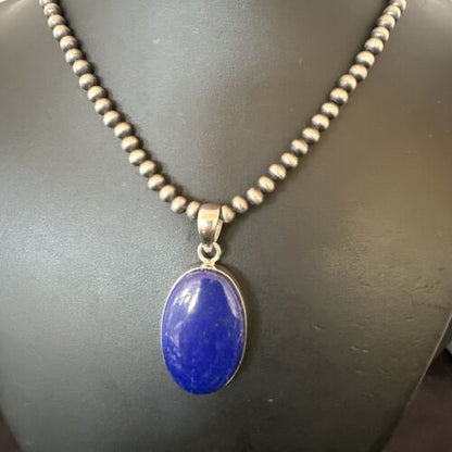 Navajo Blue Lapis Pendant with Pearls | Sterling Silver Necklace | 20" | Authentic Native American Handmade | 16661