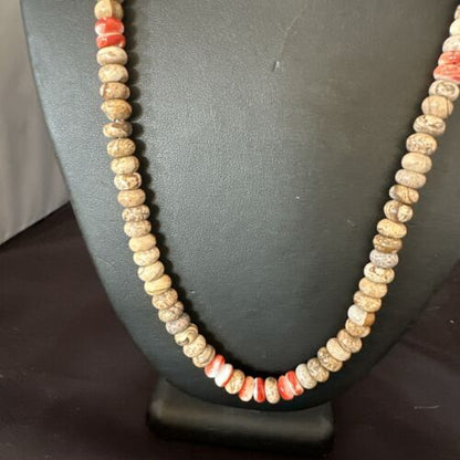 Navajo Red Spiny Oyster Jasper Necklace | Sterling Silver | 23" | Authentic Native American Handmade | 10156