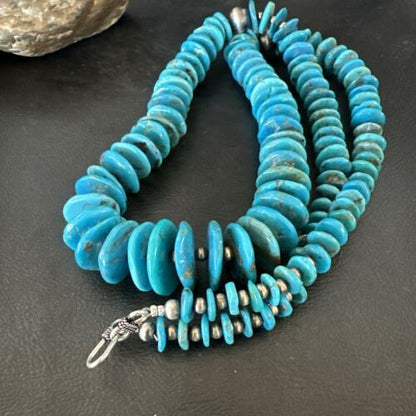 Blue Kingman Nugget Turquoise Necklace | Navajo Pearls | Sterling Silver | 30" | Authentic Native American | 17382