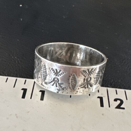 Men's Wide Band Thumb Ring | Navajo Stamped Sterling Silver | Sz 14 | Authentic Native American Handmade | 15127