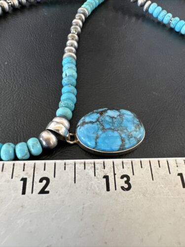 Navajo Blue Spiderweb Turquoise Pendant Necklace | Sterling Silver | Authentic Native American Handmade | 16649