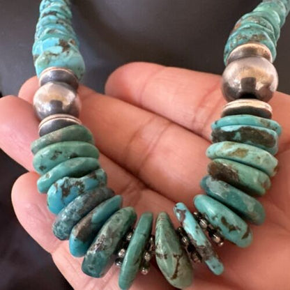 Authentic Native American Navajo Graduated Turquoise Bead Necklace | Sterling Silver | 18" | 17510