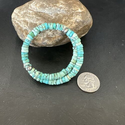 Navajo Turquoise Heishi Bracelet | Stainless Steel Memory Wire | 6mm | Authentic Native American Handmade | 17611