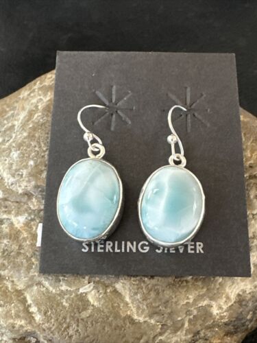 Navajo Blue Larimar Dangle Earrings | Sterling Silver | Authentic Native American Handmade | 17300