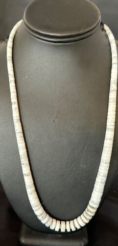Men's White Howlite Heishi Necklace | Sterling Silver Graduated | Authentic Native American | 20" | 17396