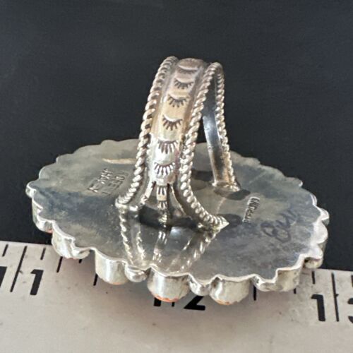 Navajo Turquoise & Spiny Oyster Cluster Ring | Authentic Native American Sterling Silver | Multi-Stone | Sz 12 | 16027
