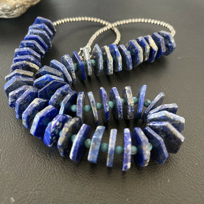 Navajo Lapis Turquoise Necklace | Sterling Silver | Native American Handmade | 23" | 01891